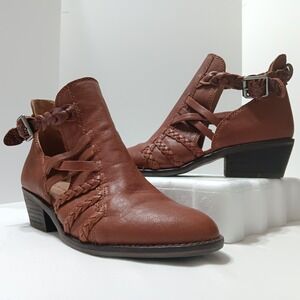 Lucky Brand‎ Forbas Leather Ankle Booties Brown Braided Cutout Western Boho 6M